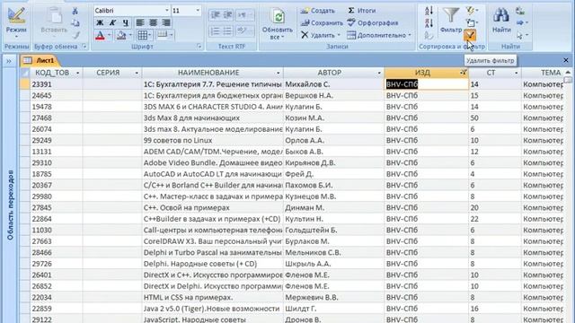Access сортировка и фильтрация данных