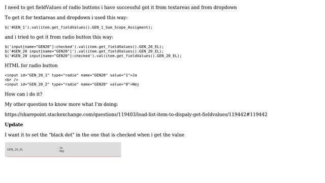 Sharepoint: get_fieldValues of radio button javascript? смотреть онлайн