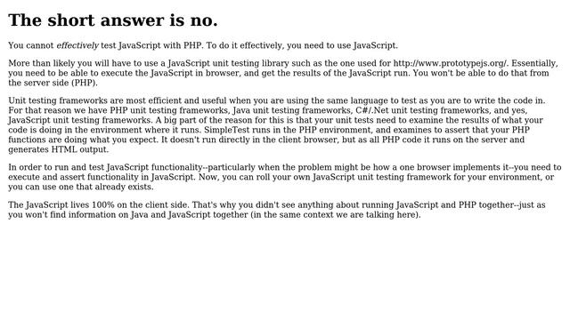 Can I test effectively javascript functions with a PHP unit-testing framework? смотреть онлайн