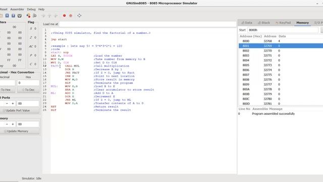 Finding Factorial of a number using GNU/SIM 8085 simulator | by Rashmi Ma'am смотреть онлайн