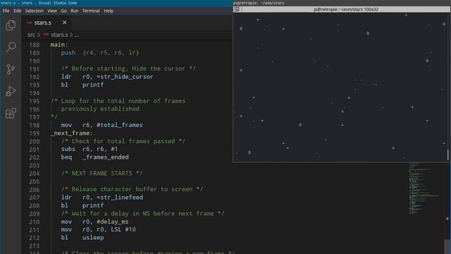 Textmode Starfield Effect in ARM Assembler for Raspberry Pi смотреть онлайн