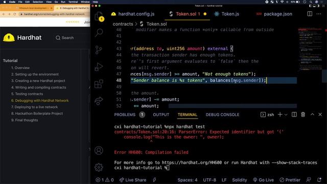Debugging with the hardhat framework смотреть онлайн
