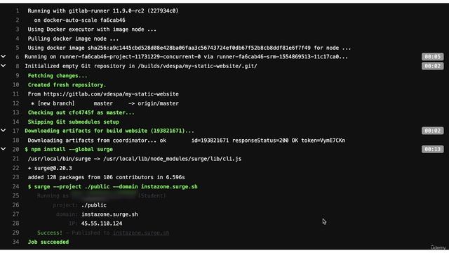 Udemy. Gitlab CI/CD. 20. How does Surge.sh know the environment variables? смотреть онлайн