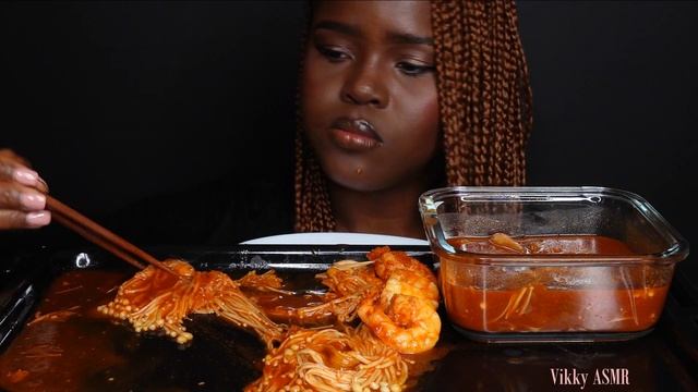 ASMR SPICY ENOKI MUSHROOM, SHRIMP, LETTUCE MUKBANG 먹방 |Cooking Eating Sounds| Vikky ASMR смотреть онлайн