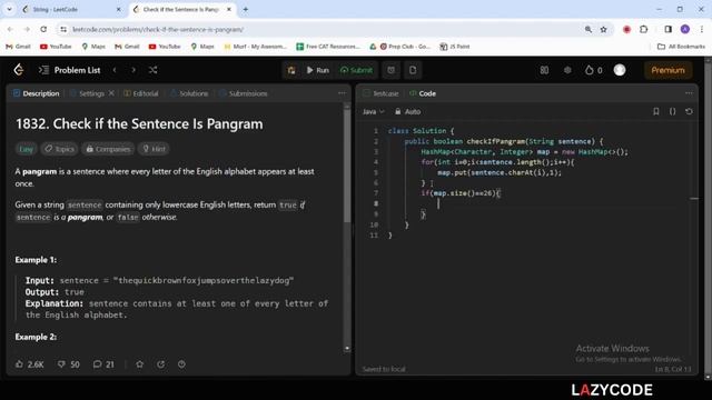 LeetCode in Java | Problem Solving in Strings : Easy Question | Check if the Sentence Is Pangram смотреть онлайн