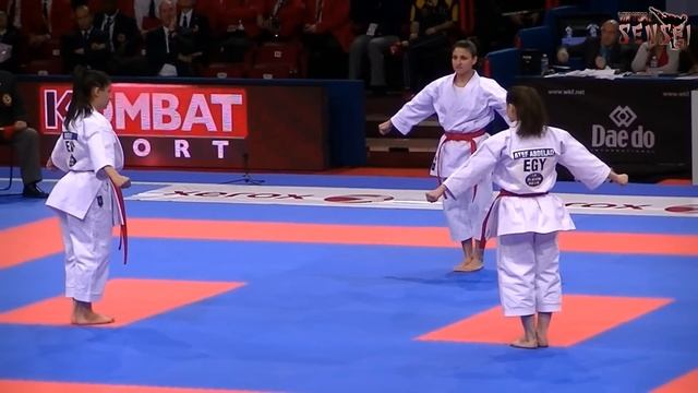 Egypt female team - Kata Unsu + bunkai - Bronze final 21st WKF World Karate Championship Paris 2012 смотреть онлайн