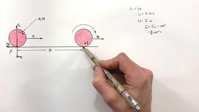 How Far Will A Bowling Ball Skid Before It Rolls Without Slipping? | Angular Momentum смотреть онлайн
