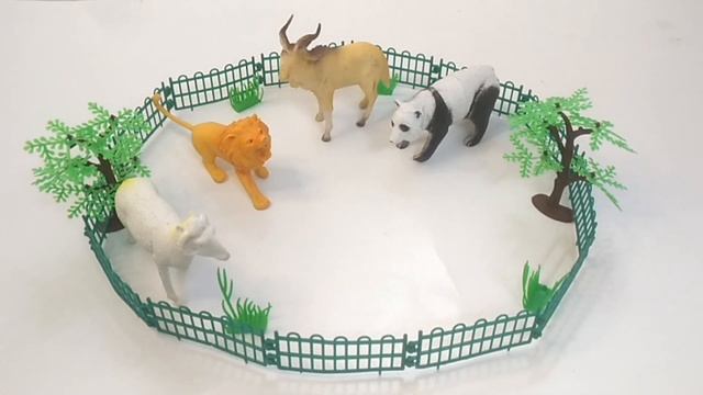 Lion, Sheep, Panda, Barbary sheep, Hippopotamus, Elk, Leopard, Animal toys смотреть онлайн