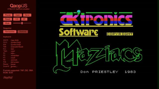 Maziacs - Sinclair ZX Spectrum - emulador Qaop JS смотреть онлайн