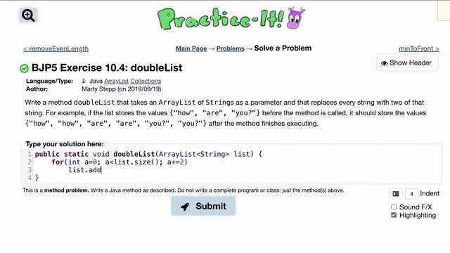 Java Practice It | Exercise 10.4: doubleList | ArrayList, collections, array list смотреть онлайн