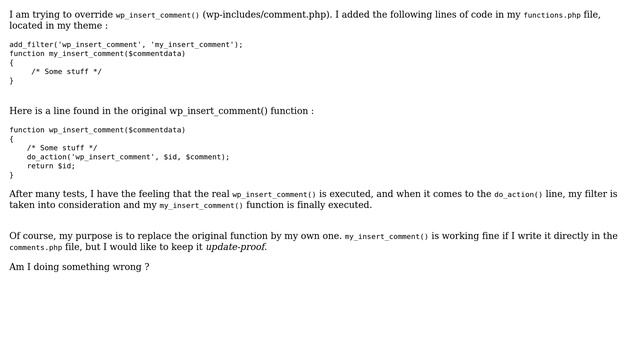 Wordpress: How to override wp_insert_comment()? смотреть онлайн