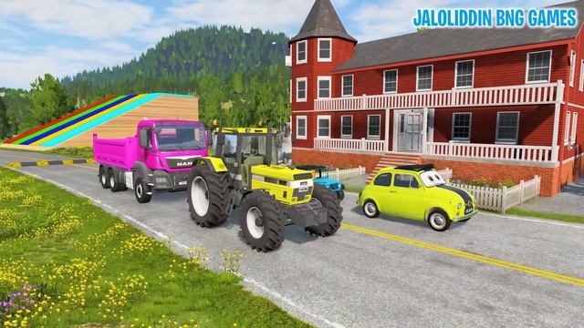 Double Flatbed Trailer Truck vs Speedbumps | Train vs Cars | Tractor vs Train | BeamNG.Drive #70 смотреть онлайн