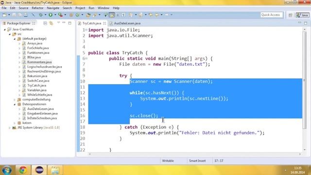 Java Crashkurs für Anfänger in 3 Std [20/21] | FEHLERBEHANDLUNG (TRY-CATCH) смотреть онлайн