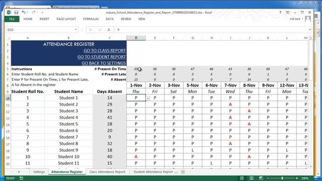 School Attendance Register and Report Excel Template v2 смотреть онлайн