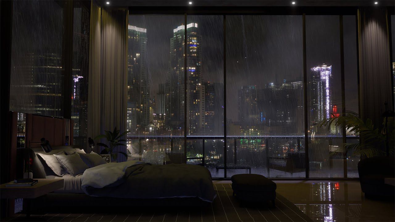 Spend The Night In An Exclusive Luxury Miami Apartment | Heavy Rain & Thunder Sounds Outside | 4K смотреть онлайн