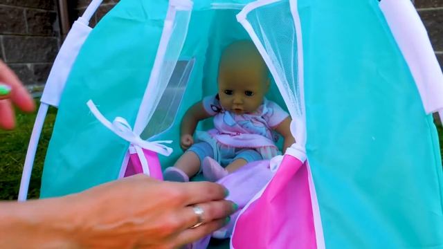 Baby Annabell Doll Morning Routine & Baby Doll Camping - Kids Play Dolls And Toys.