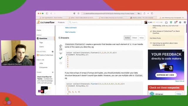 Julia Stack Overflow-athon | Come hangout and post questions | with Logan Kilpatrick смотреть онлайн