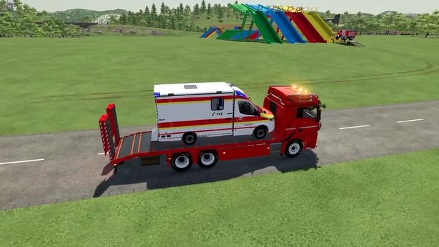 TRANSPORT OF COLORS ! FIRE DEPARTMENT , AMBULANCE , POLICE CAR , MIXER TRUCK TRANSPORTING ! FS22 смотреть онлайн