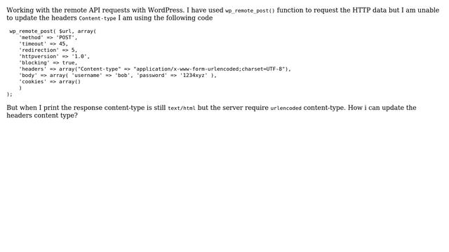 Wordpress: Change the headers content type with wp_remote_post смотреть онлайн