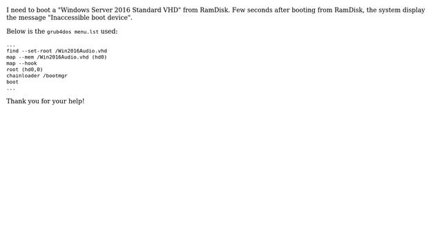 "Inaccessible boot device" when booting a RamDisk "Windows server 2016 standard VHD" смотреть онлайн