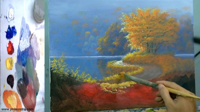 Acrylic PAINTING TUTORIAL on How to Paint Autumn Morning in Lake смотреть онлайн