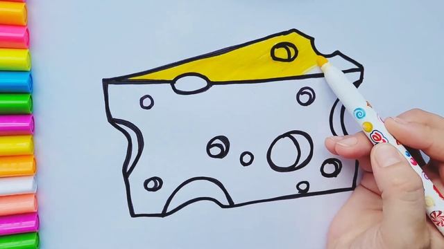 Как нарисовать КУСОЧЕК СЫРА. Раскраска для детей. смотреть онлайн