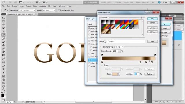 Using filters and layer styles to create GOLD in Photoshop CS5 смотреть онлайн