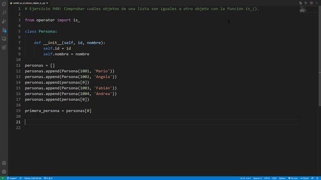 Python - Ejercicio 940: Verificar Cuáles Objetos son Iguales Otro Objeto con Función is_() operator смотреть онлайн