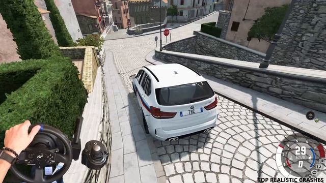 Cars vs stairs #2 | Full immersion with steering wheel | Top Realistic Crashes | BeamNG Drive смотреть онлайн
