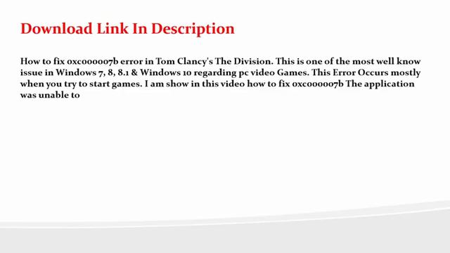 [Solved] How to fix 0xc000007b Error in Tom Clancy's The Division!!! смотреть онлайн