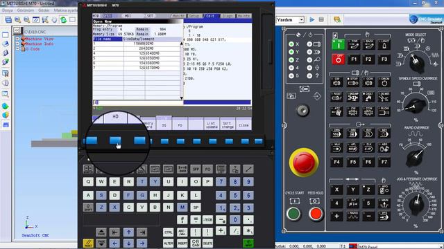 Mitsubishi M70 CNC freze tezgahında edit modunda program çağırma ve program oluşturma silme смотреть онлайн