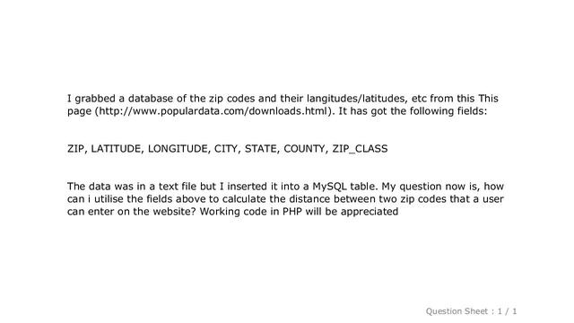MySQL : Calculating distance between zip codes in PHP смотреть онлайн