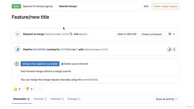 Udemy. Gitlab CI/CD. 31. Merge requests - Your first merge request смотреть онлайн