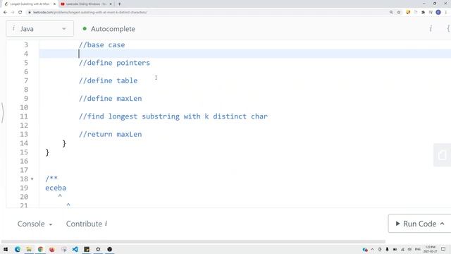 [Java] Leetcode 340. Longest Substring with At Most K Distinct Characters [Sliding Windows #4] смотреть онлайн