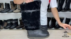 Унты России - унты мужские высокие летные черные, натуральная овчина, войлочная подошва, код 40116