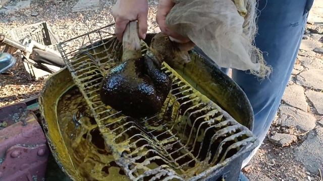 Пчелы! топим Воск! процесс отжимание в полевых условиях! выход воска 160-180 грамм с рамки смотреть онлайн
