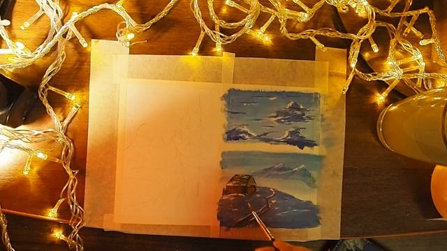 Рисуем зимний пейзаж гуашью✨/Draw a winter landscape with gouache/ смотреть онлайн