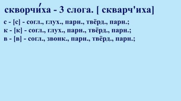 3 класс. Звуко-буквенный разбор СКВОРЧИХА из упражнения № 191