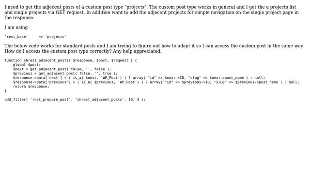 Wordpress: How to add a filter to a custom post type to get adjacent custom posts via the REST API? смотреть онлайн