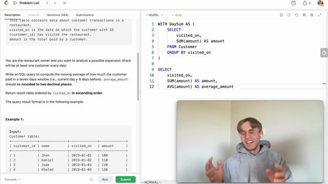 1321. Restaurant Growth - LeetCode SQL Solution смотреть онлайн