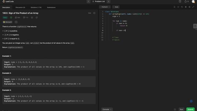 LeetCode 1822 - Sign of the Product of an Array: A Microsoft Journey смотреть онлайн