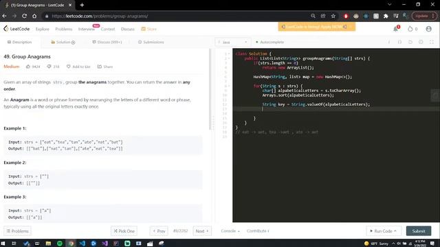 LeetCode 49. Group Anagrams - Java смотреть онлайн
