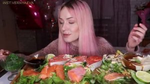MUKBANG | Форель, нерка, семга, мидии, чука | salmon, mussels, chuka не ASMR