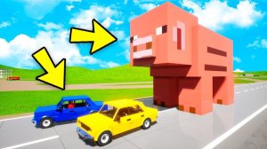 САМАЯ БОЛЬШАЯ ЛЕГО МАЙНКРАФТ СВИНЬЯ В МИРЕ! СВИНЬЯ УБИЙЦА ПРОТИВ ТАЧЕК В БРИК РГИС (Brick Rigs)