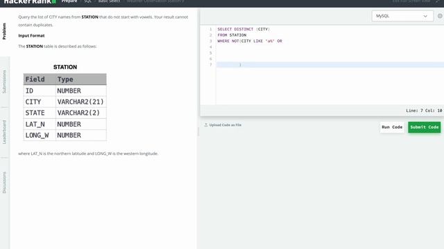 Hackerrank SQL Solution #13 Basic SQL - Weather Observation Station 9 смотреть онлайн