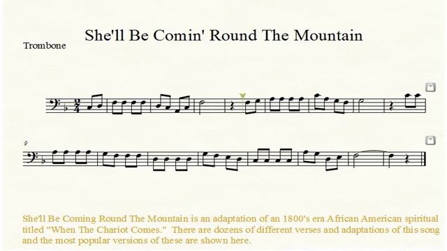 She'll Be Coming Round The Mountain Trombone, Baritone, or Bassoon Sheet Music смотреть онлайн