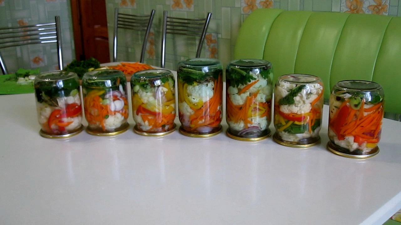 Как приготовить салат из цветной капусты.Консервация цветной капусты.Маринованная цветная капуста смотреть онлайн