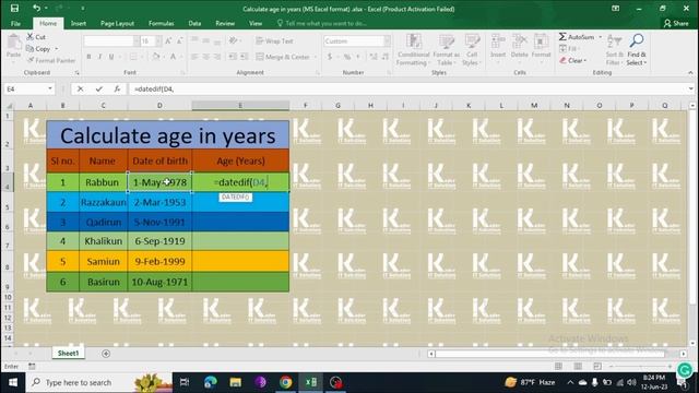 Calculate age in years (MS Excel format) смотреть онлайн