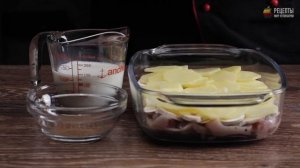 Картофельный гратен с курицей и грибами