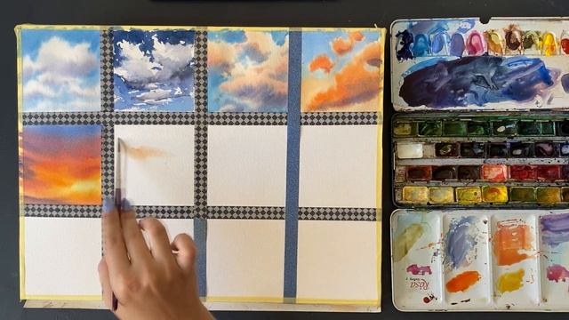 Як намалювати небо аквареллю | Пишемо хмаринки, схід та захід сонця| Покрокові уроки малювання смотреть онлайн